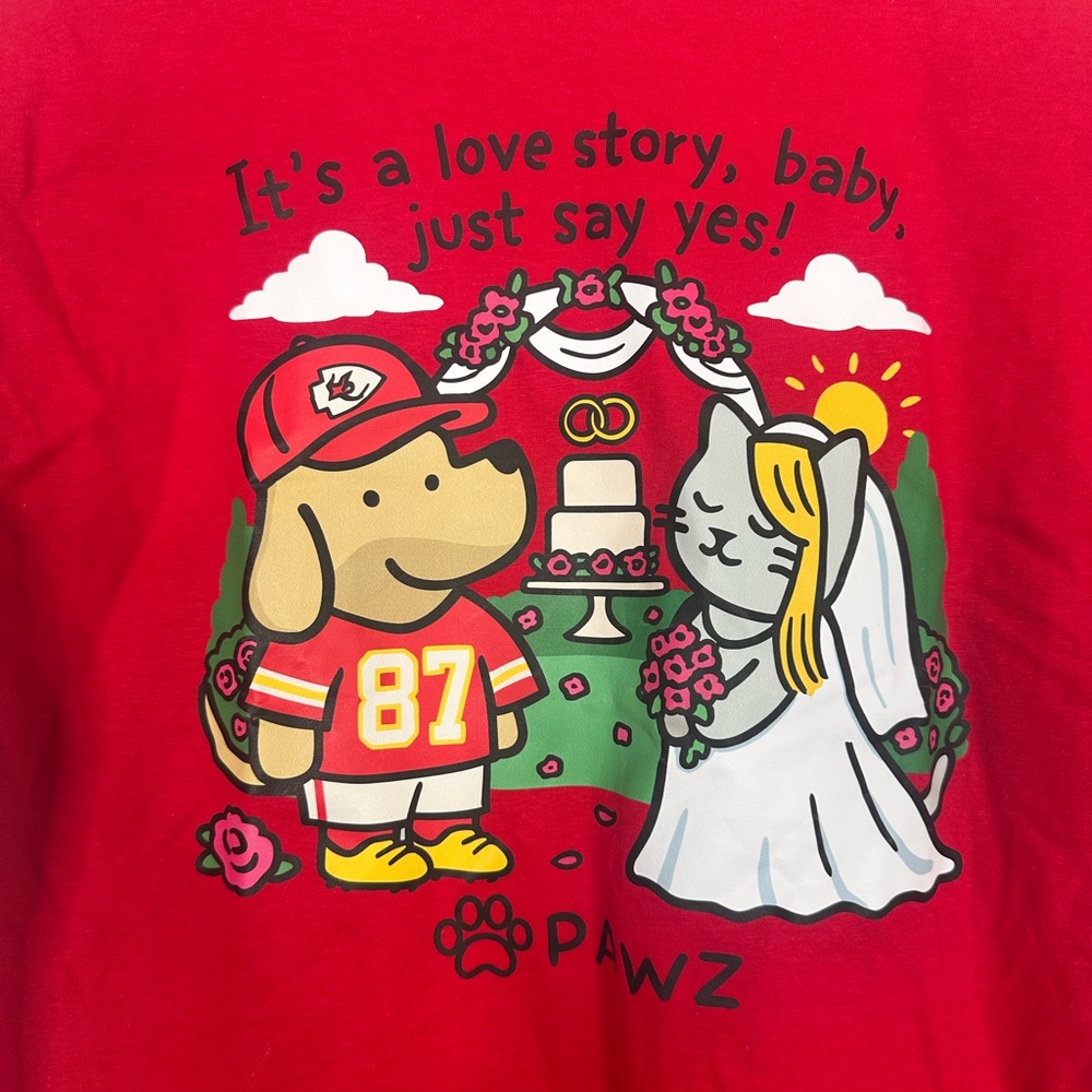 Pawz Red “It’s a Love Story” Graphic T-Shirt Size Medium